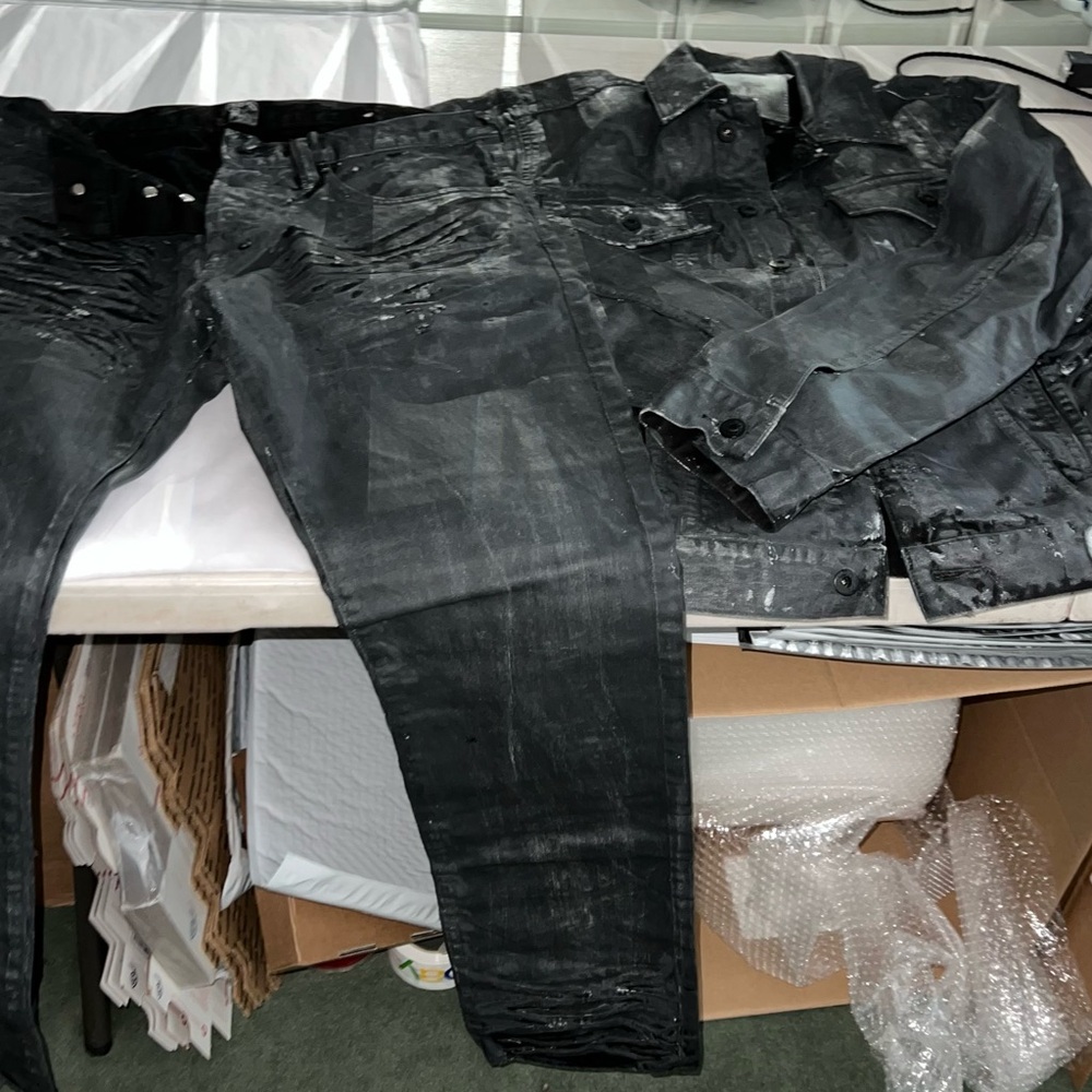 PRPS Charcoal Woman’s Denim Jacket Size Large & Pants 36 USED